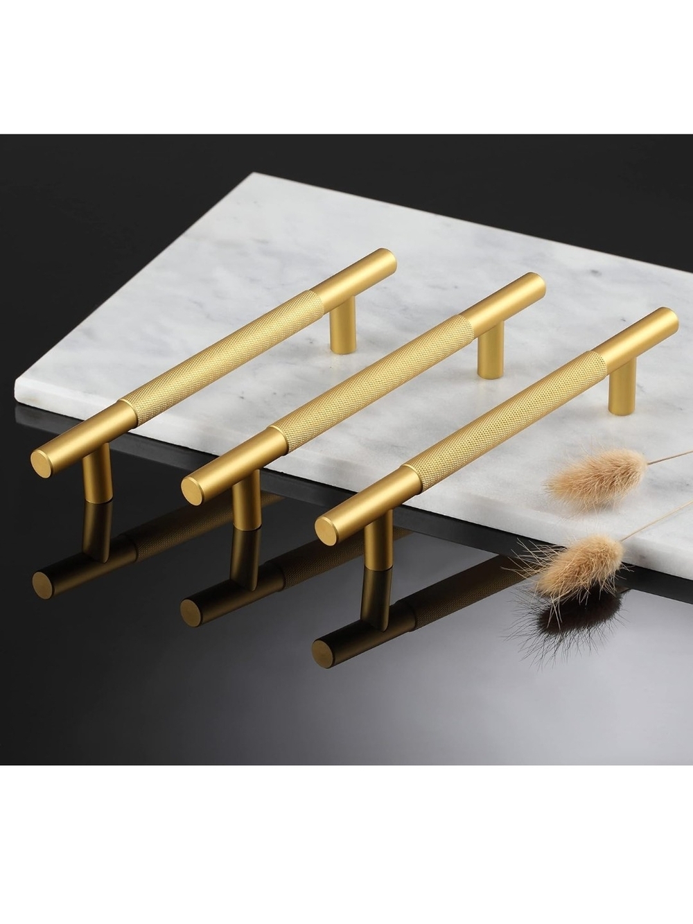 Gold Knurled T-Bar Cabinet Pull - Satin Gold Finish Set Of 8